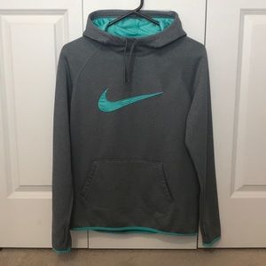Grey and teal Nike hoodie, gently used!! Cozy!